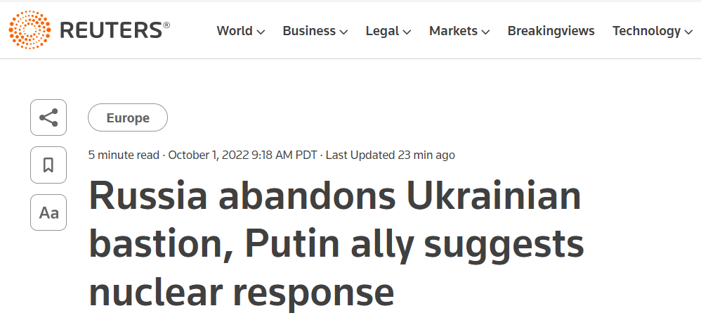 Heaadline discussing Ukraine should be bombed with a small nuclear weapon