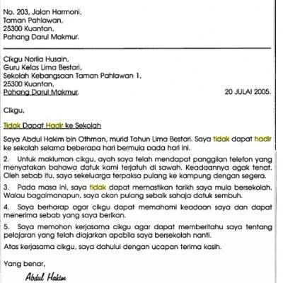 Contoh Surat Rasmi Surat Tunjuk Sebab - Fontoh