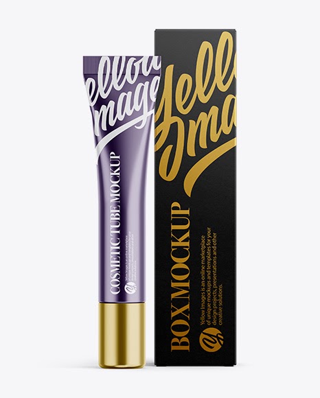 Download Metallic Cosmetic Tube With A Box PSD Mockup - Metallic Cosmetic Tube With A Box PSD Mockup ...