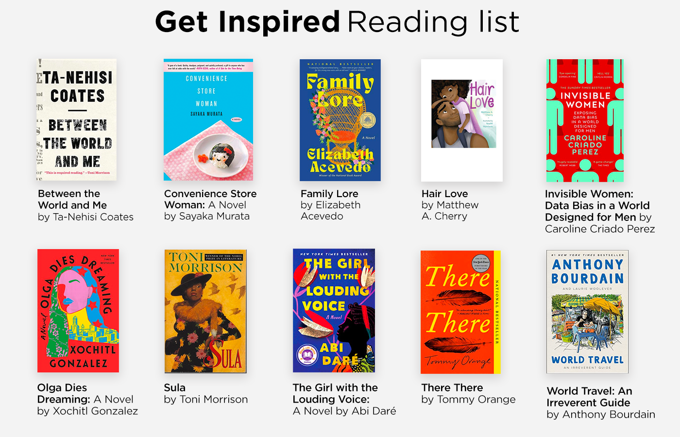 A graphic says "Get Inspired Reading List" and shows a variety of colorful book covers.