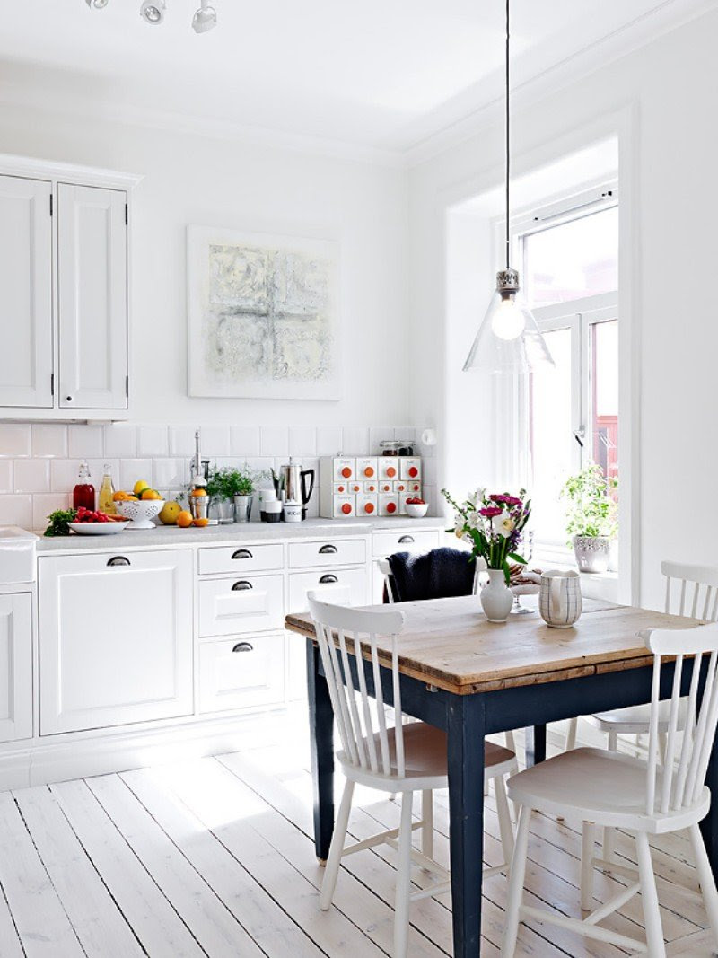 It can be seen on the cabinetry, island, wall, ceiling and curtain. Ideas To Decorate Scandinavian Kitchen Design