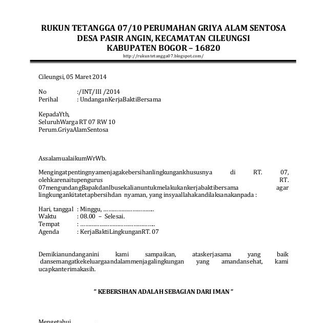 Contoh Surat Rasmi Jemputan Gotong Royong - Contoh U