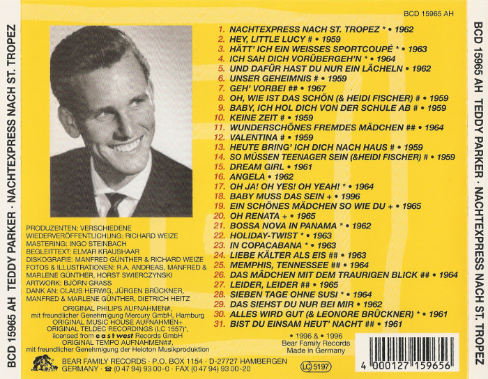 View credits, reviews, tracks and shop for the 1996 cd release of nachtexpress nach st. Cd Album Teddy Parker Nachtexpress Nach St Tropez Bear Family Germany