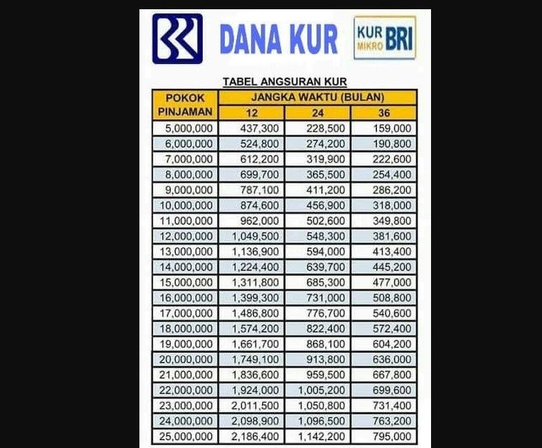 Tabel Angsuran Kredit Multiguna Bank Bri Tabel Angsuran