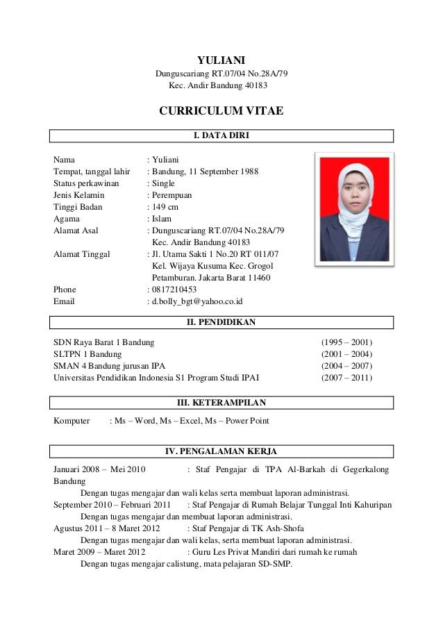 Contoh Cv Resume Lamaran Kerja - Druckerzubehr 77 Blog