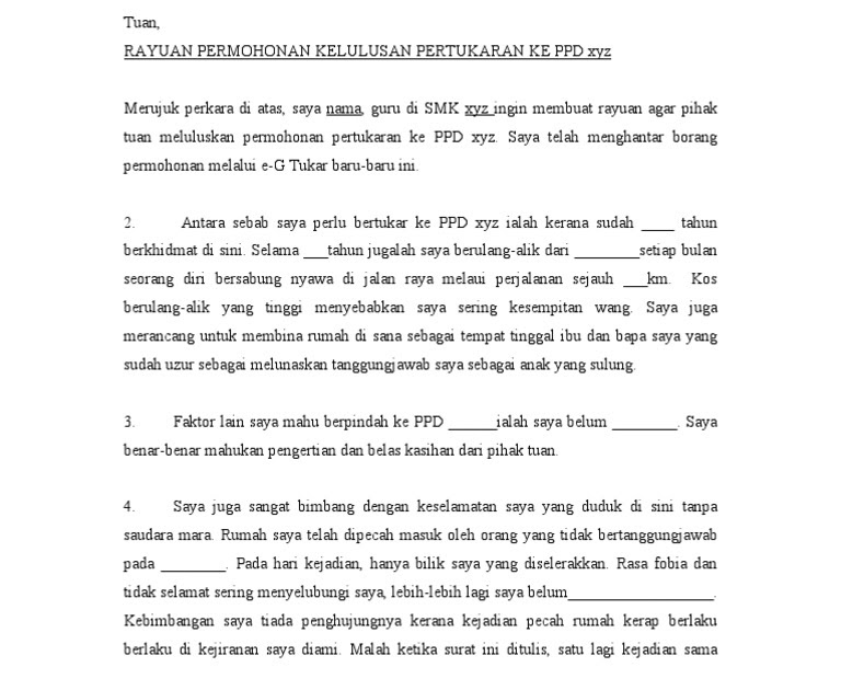 Surat Rasmi Rayuan Pertukaran Kelas Tingkatan 4 - Surat 29