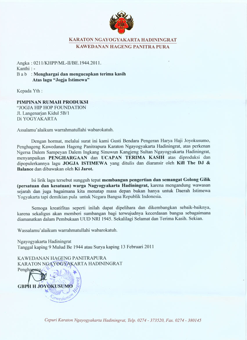 Contoh Surat Rasmi Ucapan Terima Kasih Rasmi H