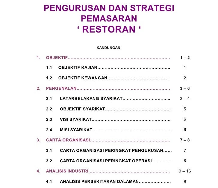 Contoh Isi Kandungan Kertas Kerja - Contoh QQ