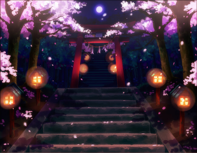 新鮮な神社 イラスト 背景 夜 動物ゾーン