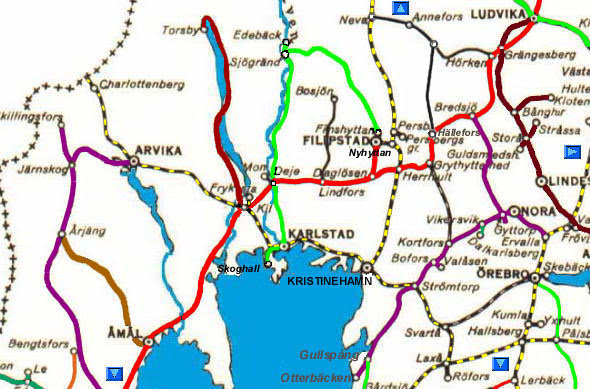 Svensk Jarnvagskarta Varmland Swedish Railway Map Varmland And A Part Of Bergslagen