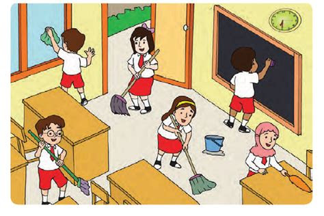 Gambar Gotong Royong Di Sekolah Kartun Hitam Putih Ideku 