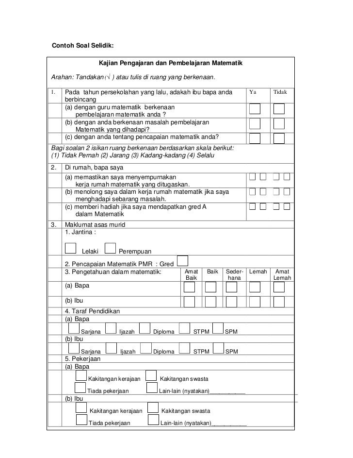 Contoh Borang Soal Selidik Analisis Keperluan Latihan