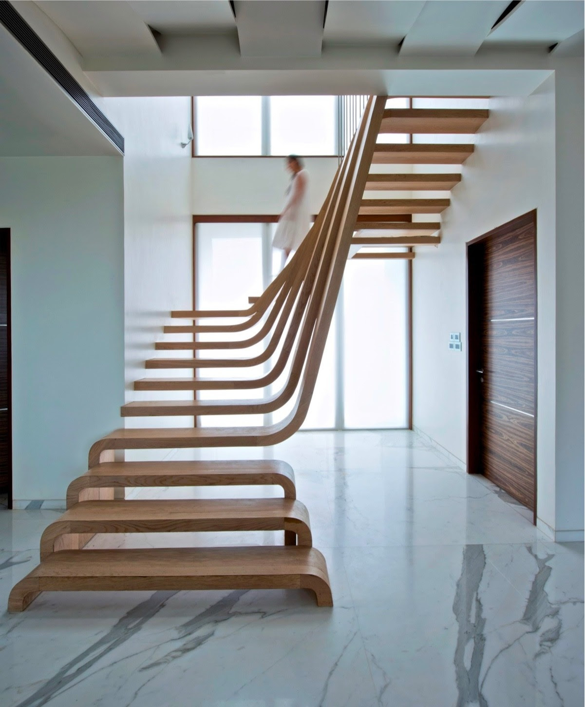51 Stunning Staircase Design Ideas This stunning design in a home by the treads and risers are finished in grey oak as is the inner face of the balustrade and the solid handrail.