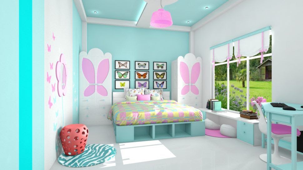  Warna  Cat  Kamar Tidur Anak Perempuan Biru  Muda  Pink Abu 