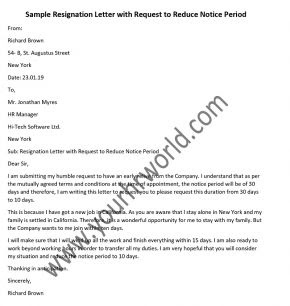 Regignation Letter With Three Months Notice Period - Resignation Letter Template Format Sample ...