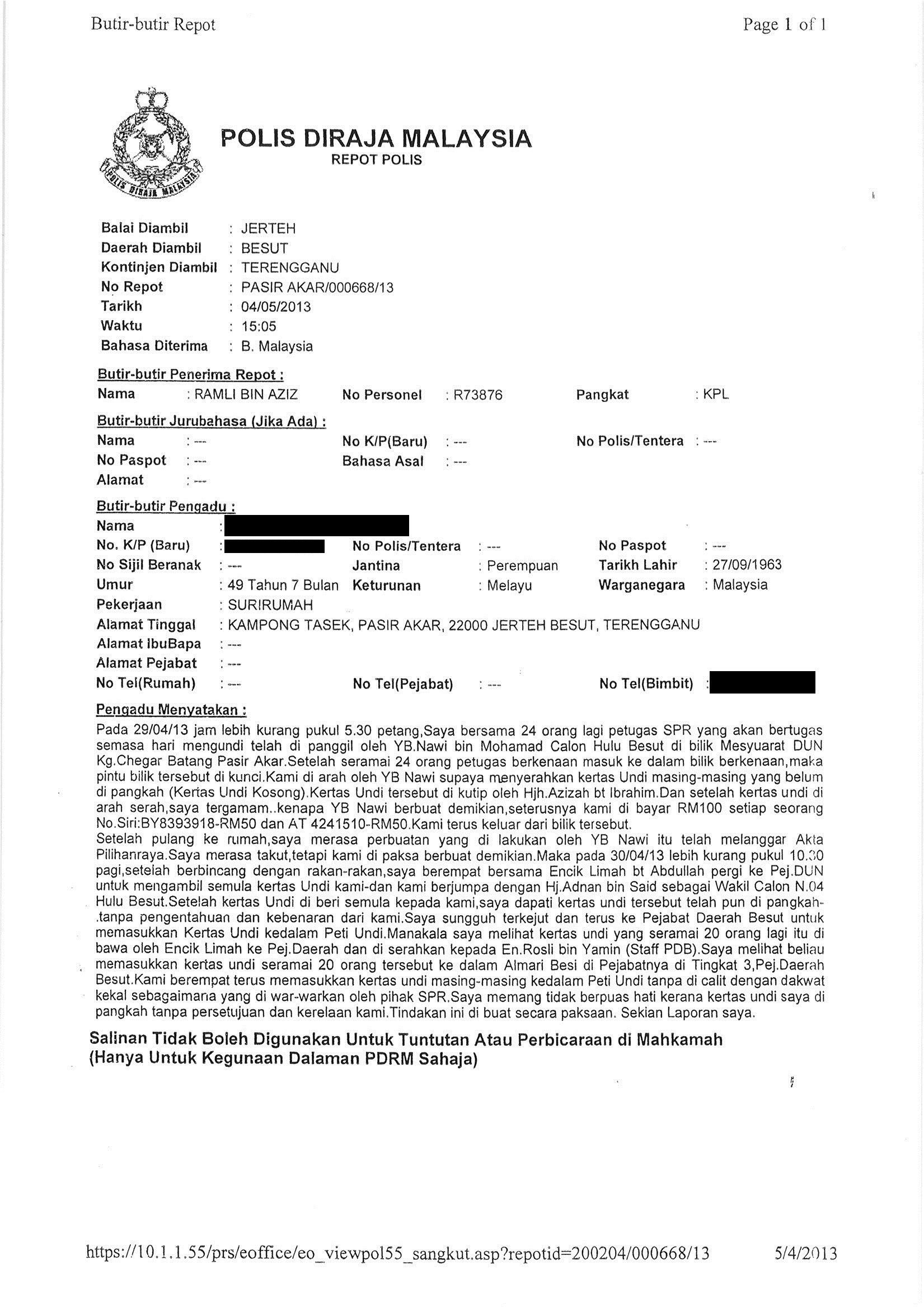 Surat Rasmi Untuk Balai Polis - Cangkruk b