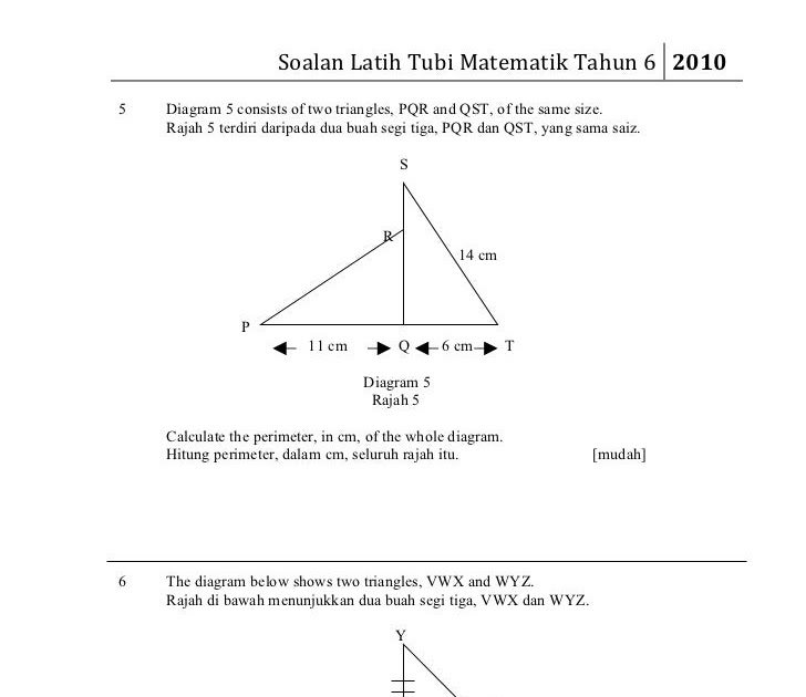 Soalan Matematik Tahun 6 Perimeter - Tersoal m