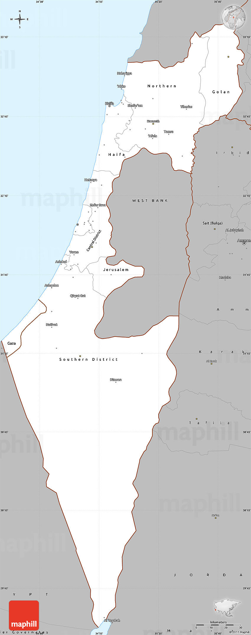 Israel map infographic in flat design. Gray Simple Map Of Israel
