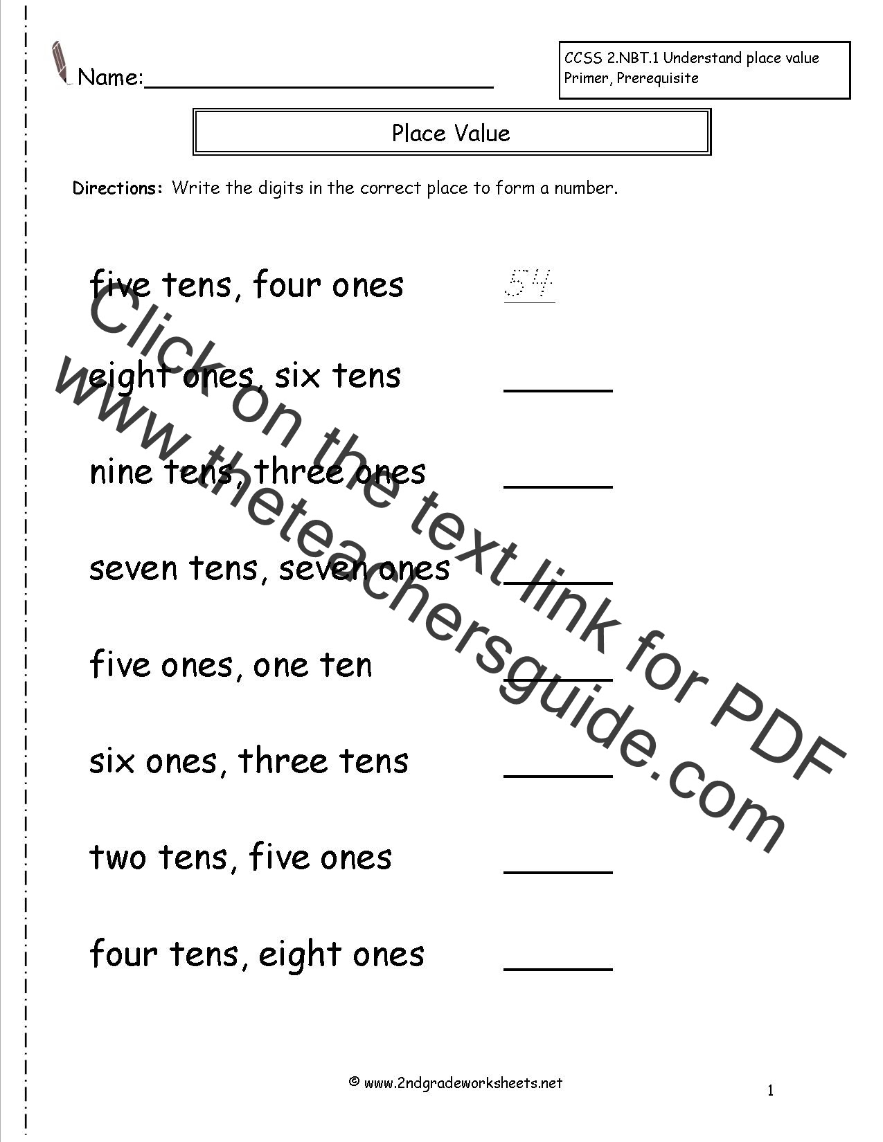 Understand the following as special cases Second Grade Place Value Worksheets