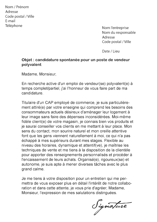 La lettre de motivation est la deuxième pièce maîtresse de votre dossier, lorsque l'on cherche un emploi. Lettre De Motivation Gifi Vendeur Polyvalent Modele De Lettre