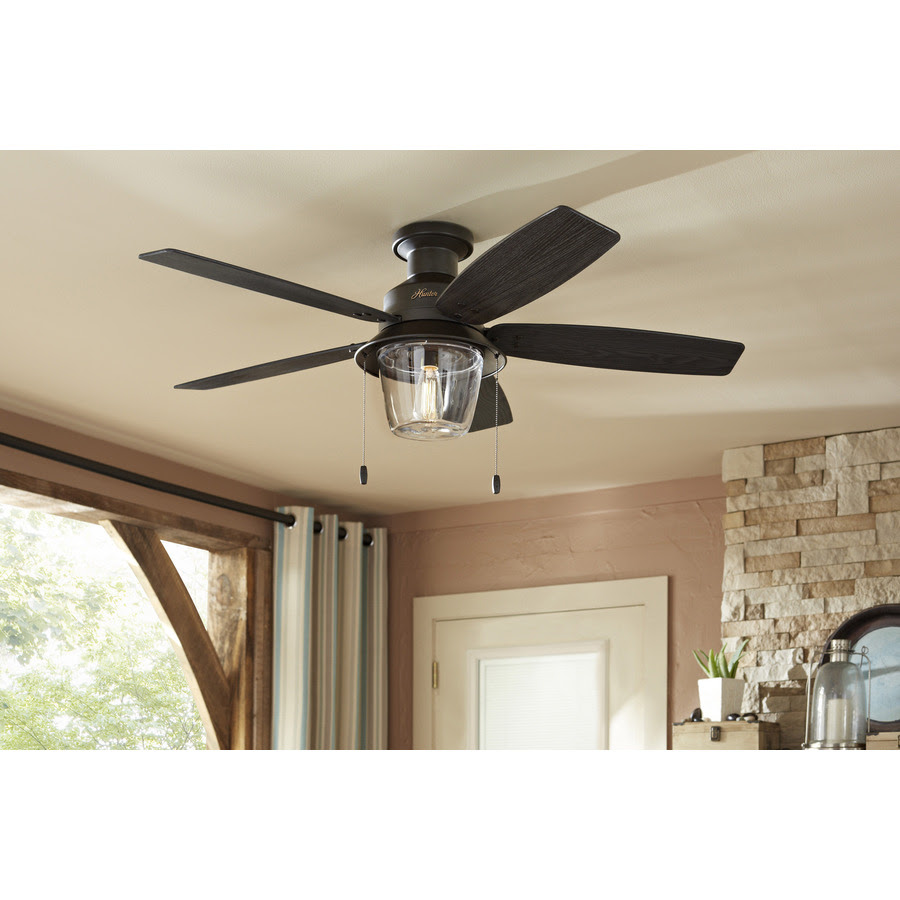 When you add a low profile ceiling fan with lights which make your room cool and illuminate. Hunter Allegheny 52 In New Bronze Indoor Outdoor Flush Mount Ceiling Fan With Light 5 Blade In The Ceiling Fans Department At Lowes Com
