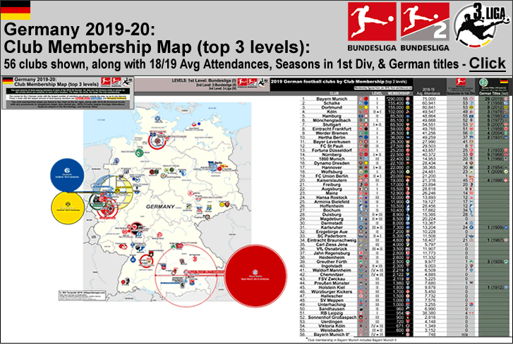 Find out which football teams are leading the pack or at the foot of the table in the german bundesliga on bbc sport. Germany 2019 20 Map Showing Club Membership Sizes Top 3 Levels Bundesliga 2 Bundesliga 3 Liga 56 Teams Figures From January 2019 Billsportsmaps Com