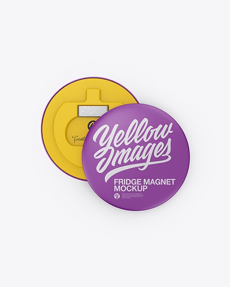 Download Two Matte Round Fridge Magnets PSD Mockup