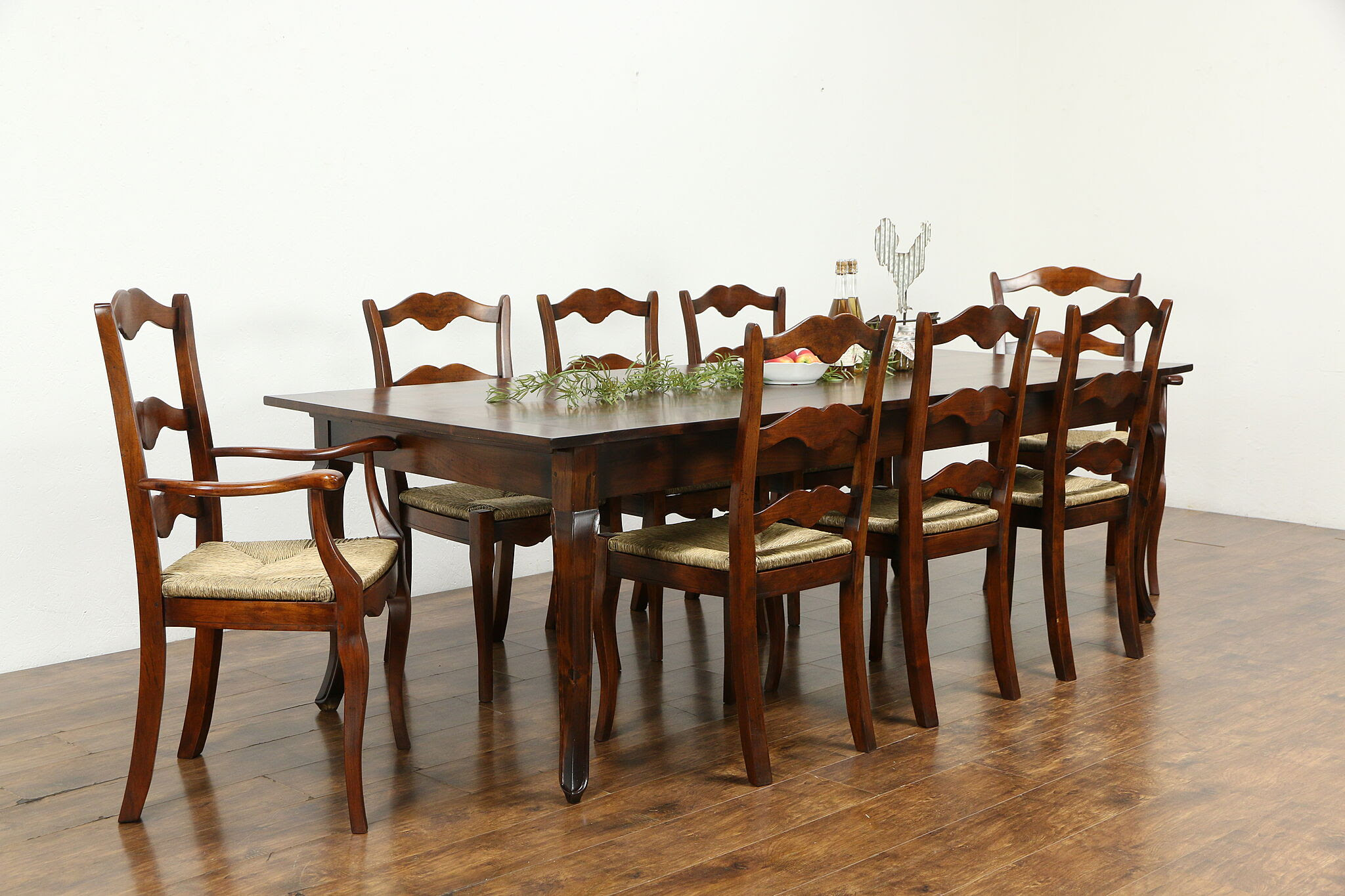 Stuman dining room table and chairs (set of 5) | ashley furniture homestore features video. Sold Country Farmhouse Cherry Vintage Dining Set Table 8 Chairs Rush Seats 33690 Harp Gallery Antiques Furniture