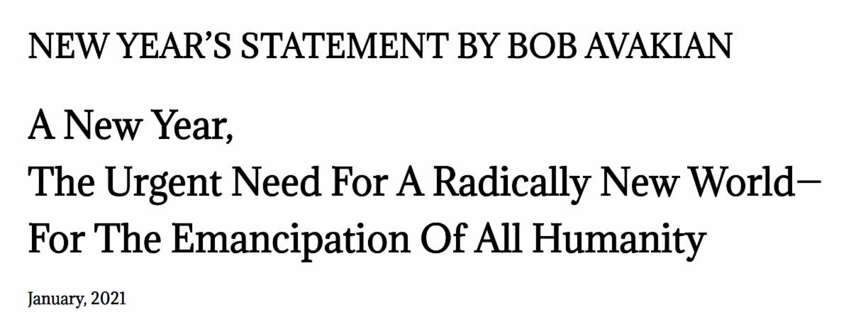 New Year's Statement by Bob Avakian: A New Year, The Urgent Need for a Radically New World—For the Emancipation of All Humanity