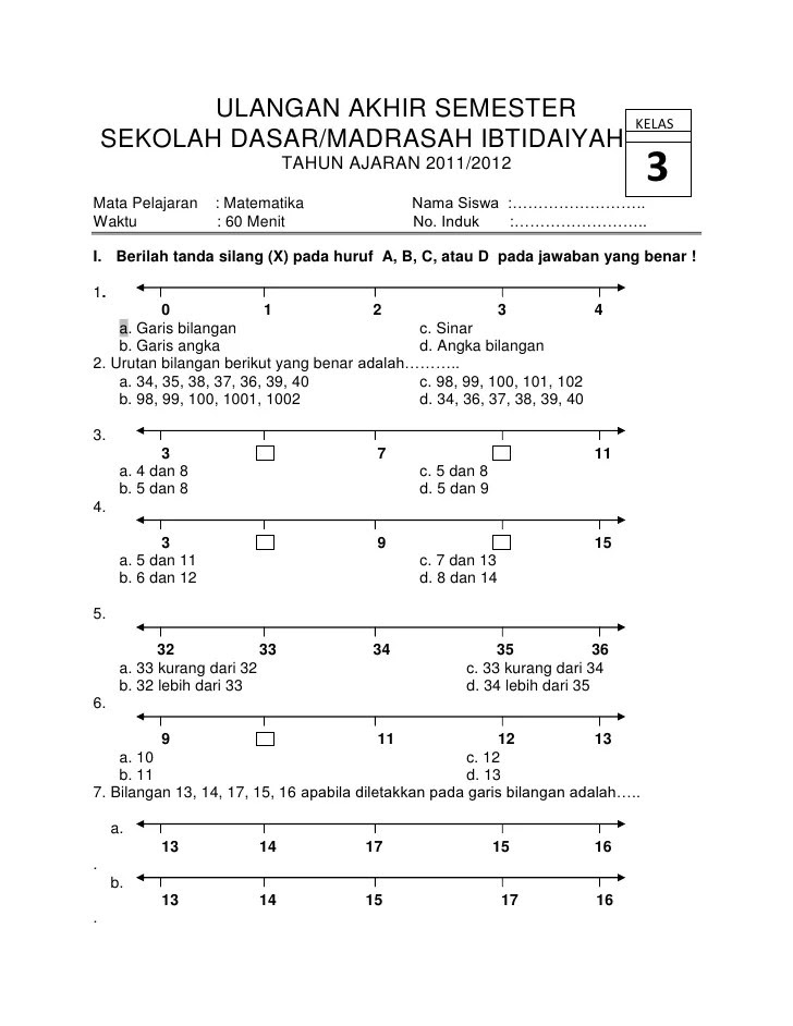 Download Soal Matematika Kelas 3 Sd Semester 1 Pdf GURU SD SMP SMA