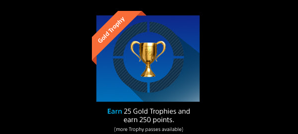 Earn 25 Gold Trophies and earn 250 points.