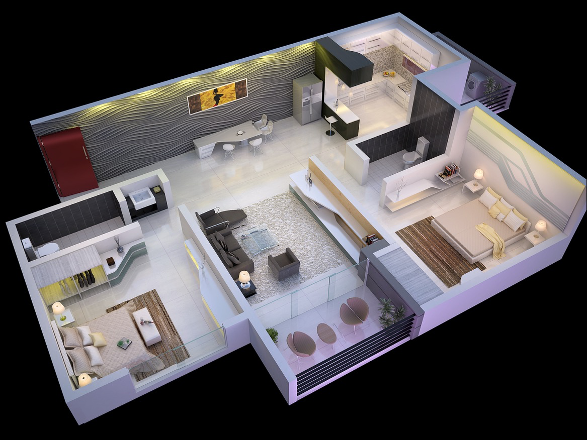 Home design idea more plans download… 25 More 2 Bedroom 3d Floor Plans
