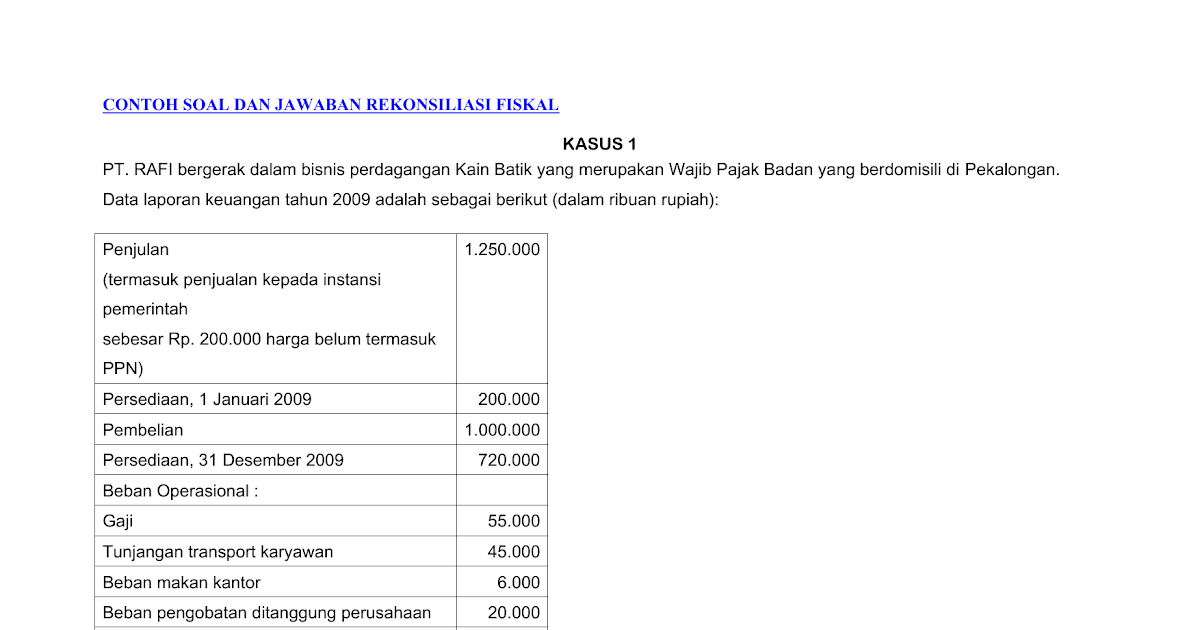 26++ Contoh Soal Rekonsiliasi Fiskal Contoh Soal Terbaru