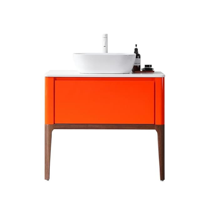 Eclife 24 bathroom vanity and sink combo grey vanity rectangle white ceramic vessel sink & 1.5 gpm water save faucet & solid brass pop up drain, w/mirror (t03b02gy) 4.3 out of 5 stars 134 $274.99 $ 274. Cartisan Design Sebastian 36 Red Amber Dual Mounted Modern Bathroom Vanity In The Bathroom Vanities With Tops Department At Lowes Com