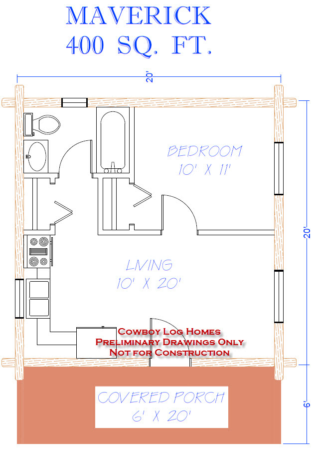 Log cabins 2 go (lc2go) are a totally new concept using full log wall construction in a park model housing unit. Maverick Plan 400 Sq Ft Cowboy Log Homes