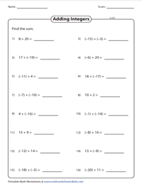 25 best of negative numbers worksheets level 4