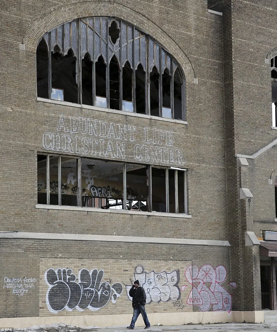 Vandalized: The interior and exterior of the Abundant Life Christian Church abandoned are covered with graffiti 