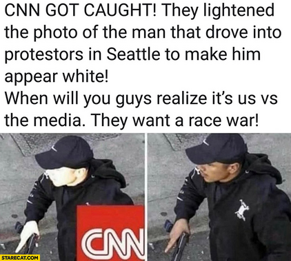 Screenshot showing that CNN lightened an image to make a black person look white.