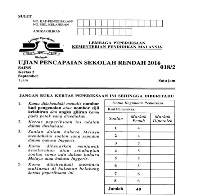 Contoh Soalan Upsr Bahasa Inggeris Kertas 1 - 2 Toh Con