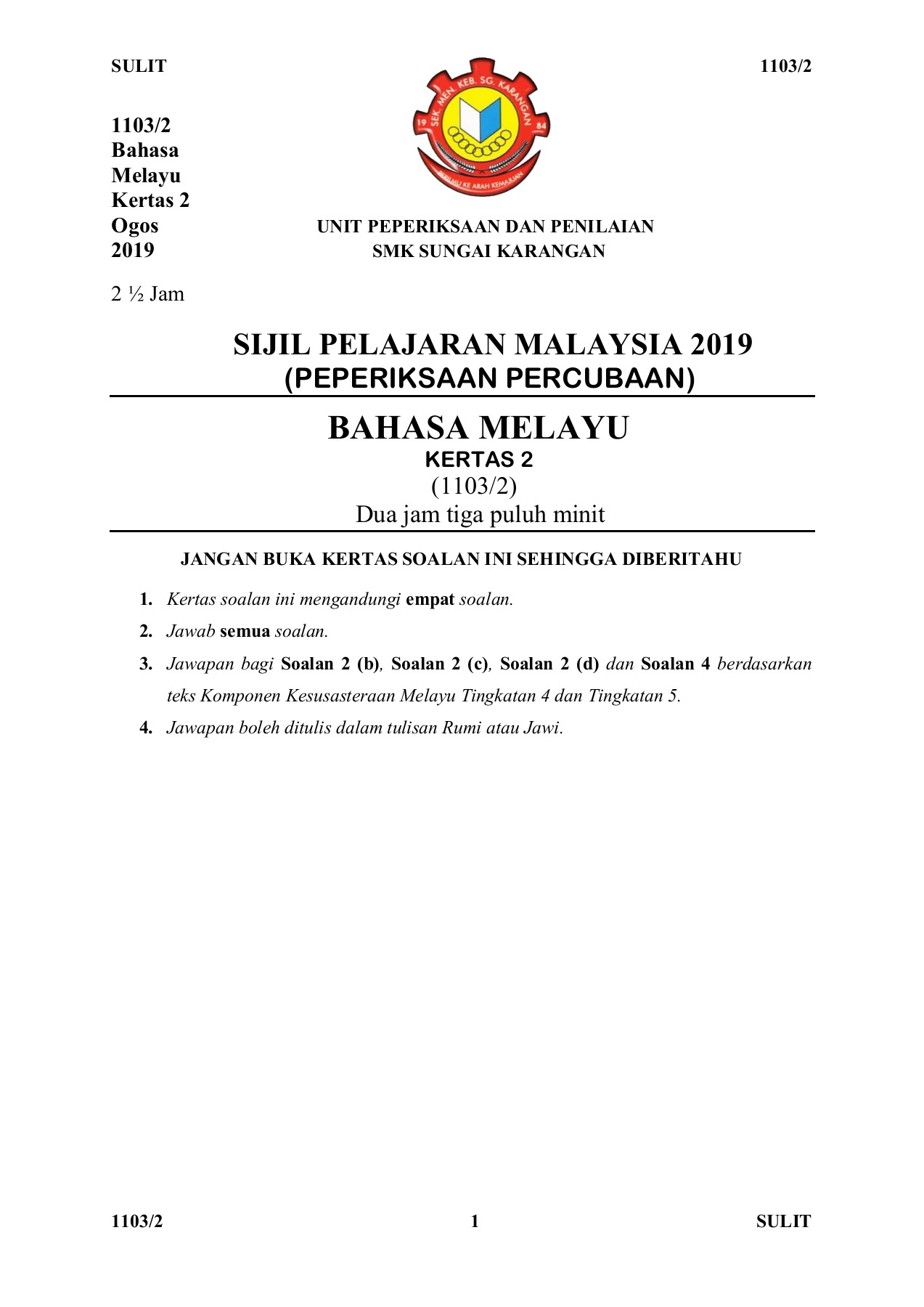 Soalan peperiksaan percubaan kerta bahasa melayu 2, mrsm 2019. Bm Kertas 2 Ar3 2019 Sgkrgn Kedah Flip Ebook Pages 1 9 Anyflip Anyflip