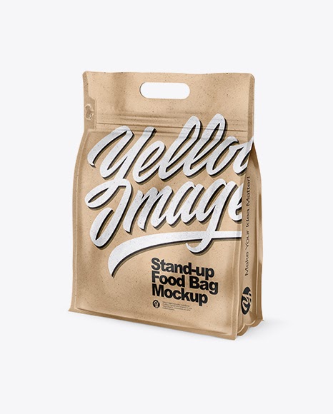 Download Kraft Paper Stand-up Food Bag Mockup - Half Side View PSD Template