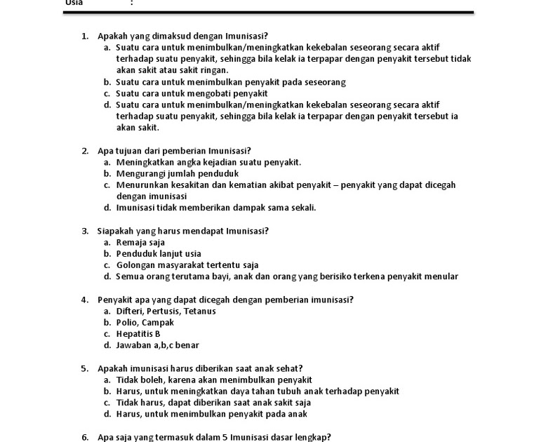 Contoh Soal Kasus Pilihan Ganda Tentang Imunisasi