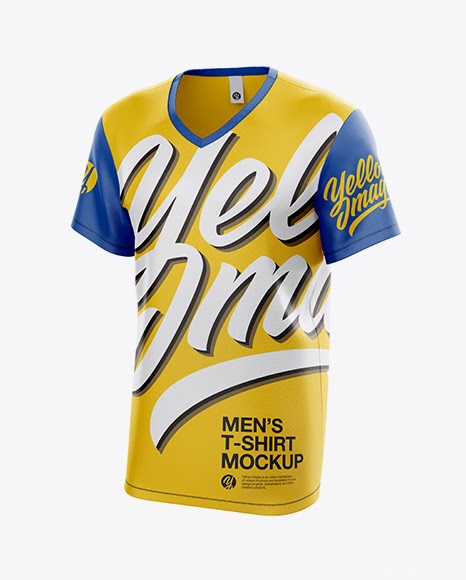 Download Mens T-Shirt With V-Neck Half Side View Jersey Mockup PSD ...