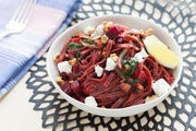 Fresh Beet Pasta with Swiss Chard, Goat Cheese & Walnuts