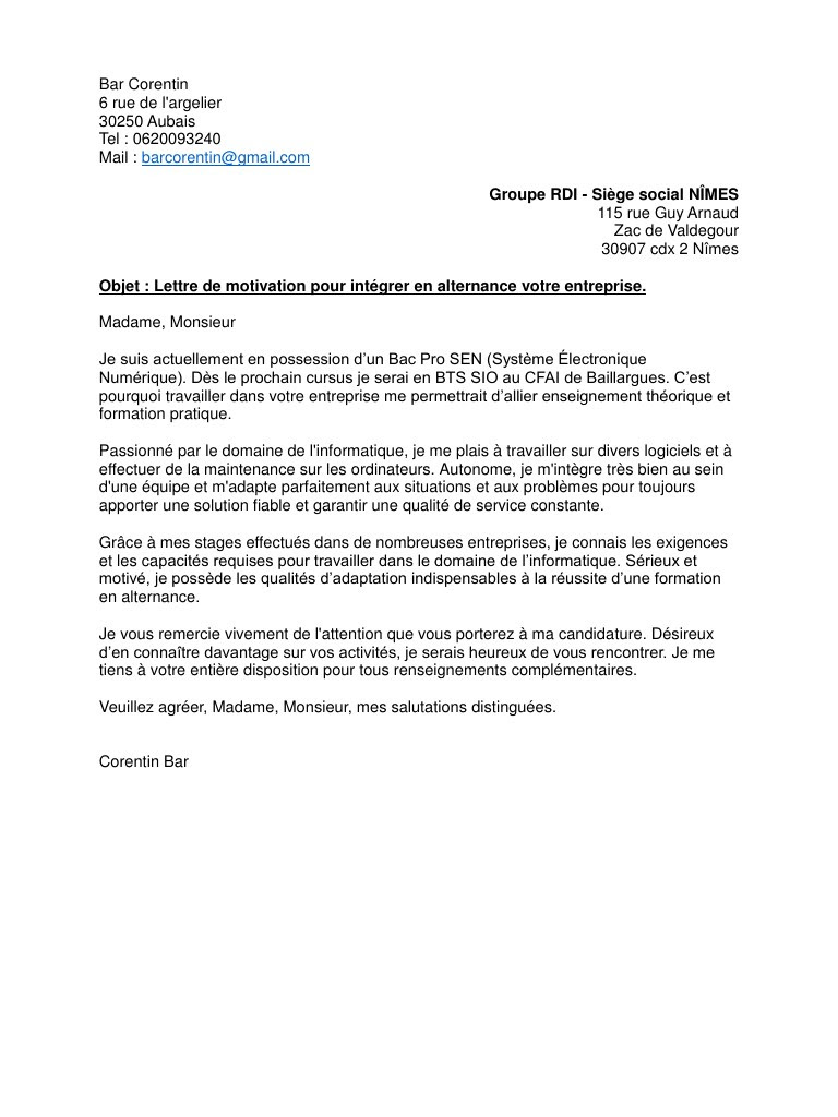 Lettre De Motivation Bts Production Maintenance Des SystÃ¨mes Option C