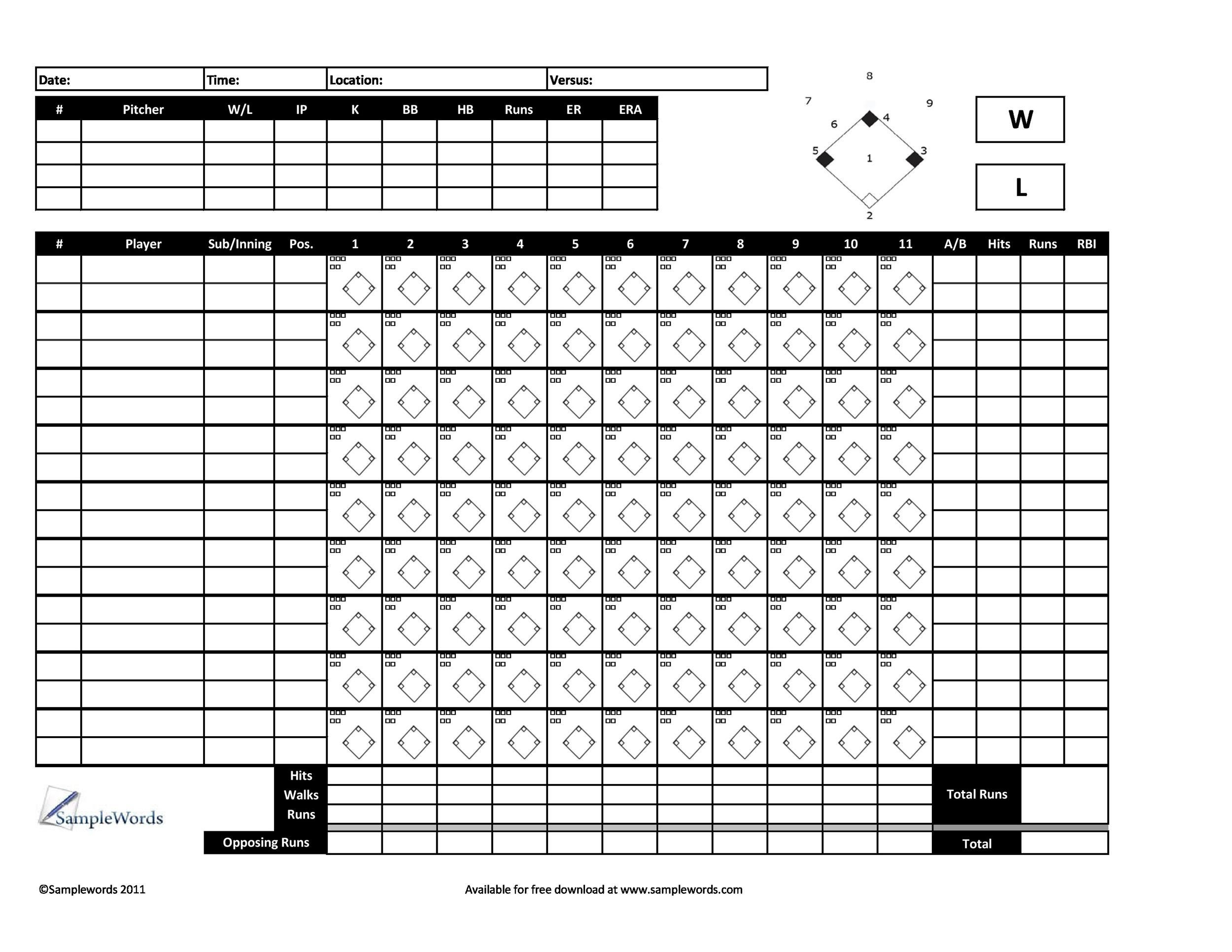 Excel Templates Printable Baseball Scorecard With Pitch Count