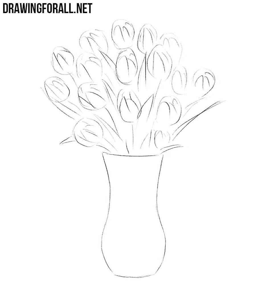 You can see it and draw. How To Draw Flowers In A Vase