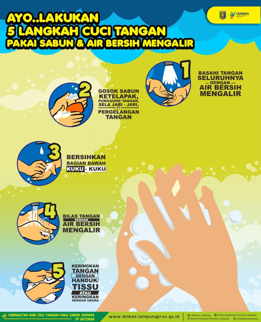 Poster cuci tangan sangat cocok untuk mendidik, menginformasikan dan mengingatkan merawat dari hal sederhana yaitu cuci tangan. Infografis Yuk Lakukan 5 Langkah Cuci Tangan Pakai Sabun Dinas Kesehatan Provinsi Lampung