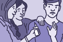 Illustration of a teenager saying no to friends offering him an electronic cigarette