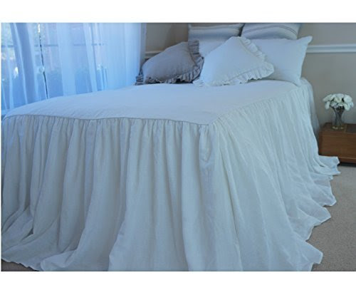 Crafted from cotton, it features split corners and pleats for a tailored touch that reaches the floor, hiding anything under your bed. White Bedspreads Handmade In Natural Linen White Bed Covers White Bedding White Bedspread Linen Coverlet Shabby Chic Bedding Luxury Bedding Queen Bedspread King Bedspread Twin Bedspread